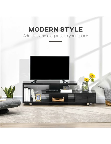 Homcom 1350mm High Gloss TV Stand with Storage Shelf and Drawer, Black - pic 17665 | FastDaddyshop