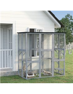PawHut Wooden Catio Cat Outdoor Enclosure, Cat Cage with Waterproof Roof, Platforms, for Multiple Kittens, 180 x 98 x 180 cm 2