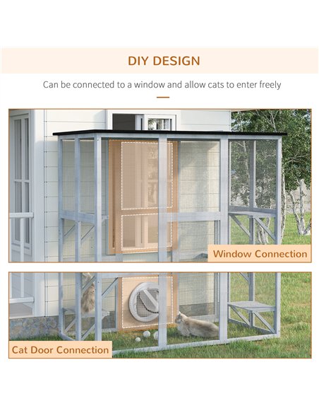 PawHut Wooden Catio Cat Outdoor Enclosure, Cat Cage with Waterproof Roof, Platforms, for Multiple Kittens, 180 x 98 x 180 cm - pic 176652 | FastDaddyshop