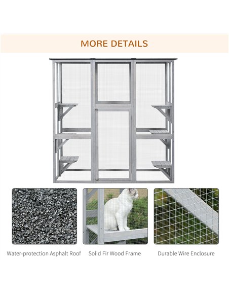 PawHut Wooden Catio Cat Outdoor Enclosure, Cat Cage with Waterproof Roof, Platforms, for Multiple Kittens, 180 x 98 x 180 cm - pic 176653 | FastDaddyshop