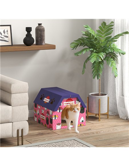 PawHut Cat Scratching Board, 2-in-1 Cardboard Cat House and Hideaway for Indoor Cats, Pink - pic 176659 | FastDaddyshop