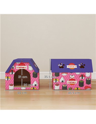 PawHut Cat Scratching Board, 2-in-1 Cardboard Cat House and Hideaway for Indoor Cats, Pink