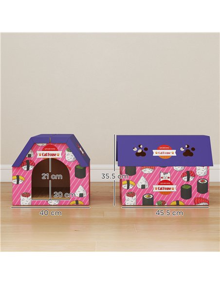 PawHut Cat Scratching Board, 2-in-1 Cardboard Cat House and Hideaway for Indoor Cats, Pink - pic 176660 | FastDaddyshop