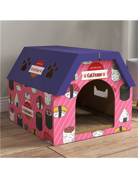PawHut Cat Scratching Board, 2-in-1 Cardboard Cat House and Hideaway for Indoor Cats, Pink - pic 176666 | FastDaddyshop