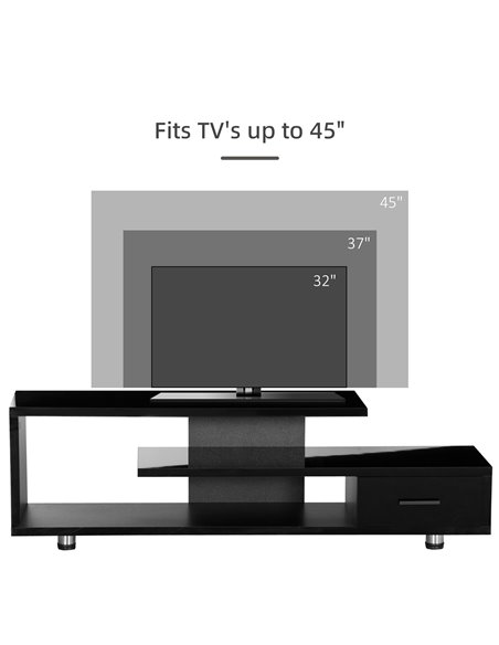 Homcom 1350mm High Gloss TV Stand with Storage Shelf and Drawer, Black - pic 17667 | FastDaddyshop