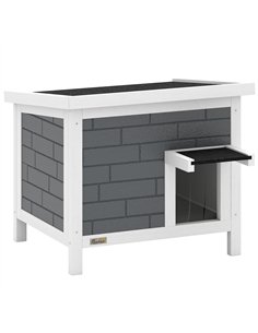PawHut Outdoor Cat House Insulated with Openable Roof, Weatherproof Feral Cat Shelter for Rabbits, Cats, Grey