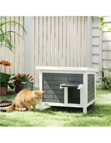 PawHut Outdoor Cat House Insulated with Openable Roof, Weatherproof Feral Cat Shelter for Rabbits, Cats, Grey
