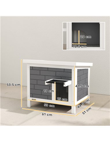 PawHut Outdoor Cat House Insulated with Openable Roof, Weatherproof Feral Cat Shelter for Rabbits, Cats, Grey