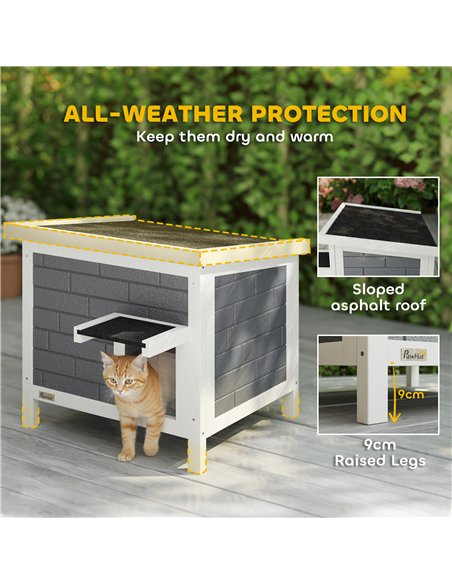 PawHut Outdoor Cat House Insulated with Openable Roof, Weatherproof Feral Cat Shelter for Rabbits, Cats, Grey - pic 176680 | FastDaddyshop