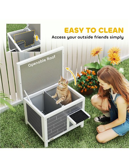 PawHut Outdoor Cat House Insulated with Openable Roof, Weatherproof Feral Cat Shelter for Rabbits, Cats, Grey - pic 176681 | FastDaddyshop