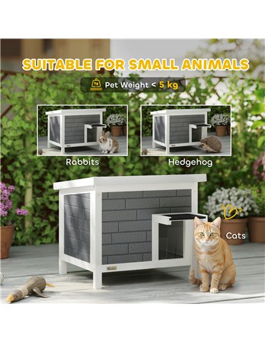 PawHut Outdoor Cat House Insulated with Openable Roof, Weatherproof Feral Cat Shelter for Rabbits, Cats, Grey
