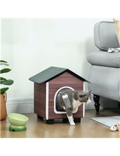 PawHut Insulated Outdoor Cat House, Water-Resistant Feral Cat Shelter with Elevated Base and Cushion, Red-brown 2