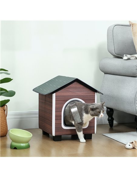 PawHut Insulated Outdoor Cat House, Water-Resistant Feral Cat Shelter with Elevated Base and Cushion, Red-brown - pic 176695 | FastDaddyshop