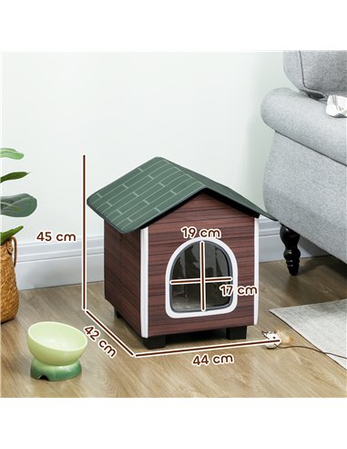 PawHut Insulated Outdoor Cat House, Water-Resistant Feral Cat Shelter with Elevated Base and Cushion, Red-brown