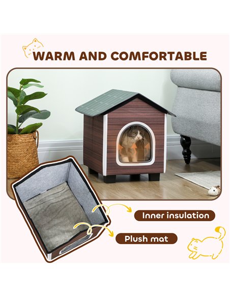 PawHut Insulated Outdoor Cat House, Water-Resistant Feral Cat Shelter with Elevated Base and Cushion, Red-brown - pic 176699 | FastDaddyshop