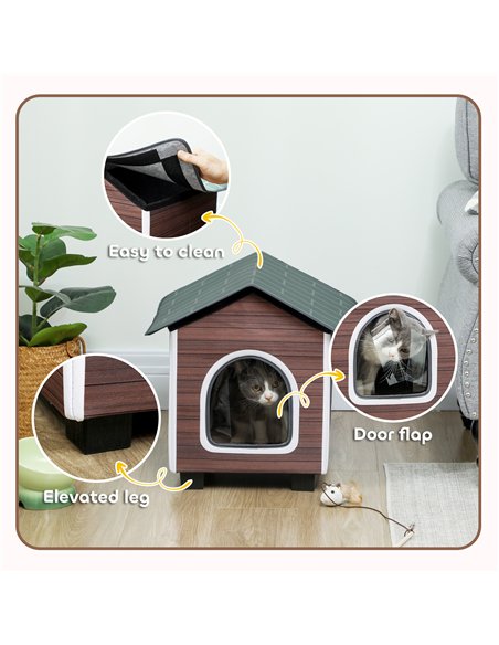 PawHut Insulated Outdoor Cat House, Water-Resistant Feral Cat Shelter with Elevated Base and Cushion, Red-brown - pic 176700 | FastDaddyshop