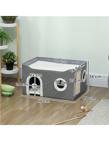 PawHut Cat Bed for Indoor Pets, Foldable Cat House with Fluffy Ball and Scratch Pad for Small and Medium Pets, Grey - pic 176705 | FastDaddyshop