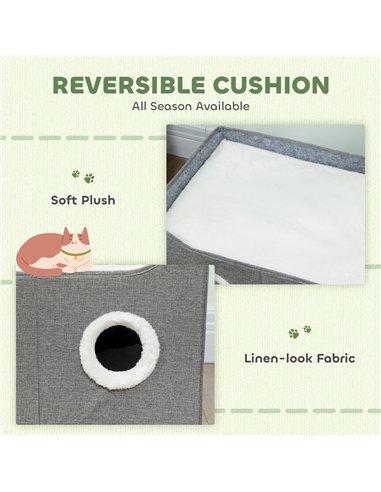 PawHut Cat Bed for Indoor Pets, Foldable Cat House with Fluffy Ball and Scratch Pad for Small and Medium Pets, Grey
