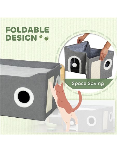 PawHut Cat Bed for Indoor Pets, Foldable Cat House with Fluffy Ball and Scratch Pad for Small and Medium Pets, Grey - pic 176709 | FastDaddyshop