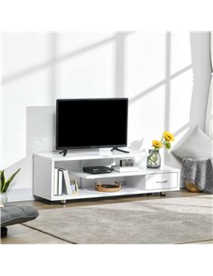 Homcom 1350mm High Gloss TV Stand with Storage Shelf and Drawer, White 2