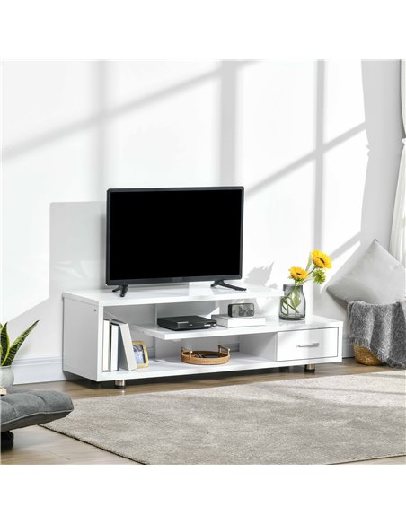 Homcom 1350mm High Gloss TV Stand with Storage Shelf and Drawer, White - pic 17671 | FastDaddyshop