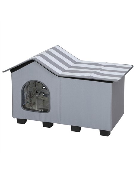PawHut Outdoor Cat House, Weather Resistant Feral Cat Cave with Elevated Base and Cushion for Winter, Grey - pic 176712 | FastDaddyshop