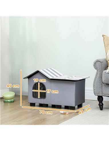 PawHut Outdoor Cat House, Weather Resistant Feral Cat Cave with Elevated Base and Cushion for Winter, Grey