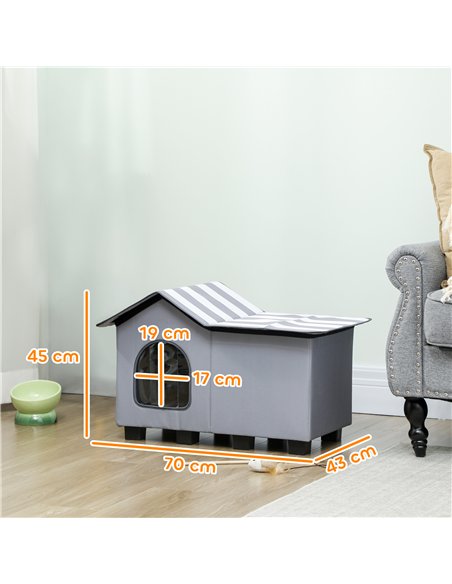 PawHut Outdoor Cat House, Weather Resistant Feral Cat Cave with Elevated Base and Cushion for Winter, Grey - pic 176714 | FastDaddyshop