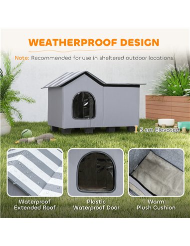 PawHut Outdoor Cat House, Weather Resistant Feral Cat Cave with Elevated Base and Cushion for Winter, Grey