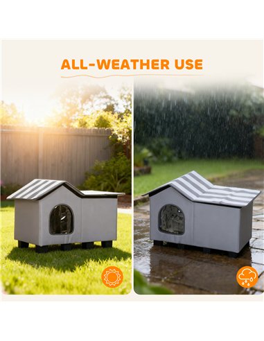 PawHut Outdoor Cat House, Weather Resistant Feral Cat Cave with Elevated Base and Cushion for Winter, Grey