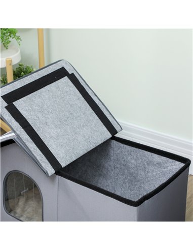 PawHut Outdoor Cat House, Weather Resistant Feral Cat Cave with Elevated Base and Cushion for Winter, Grey