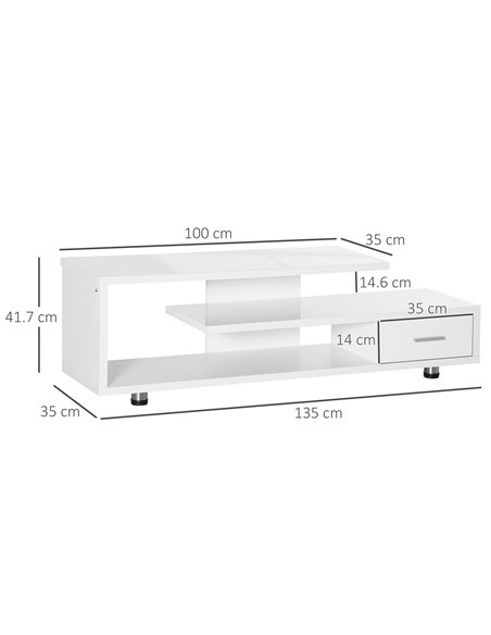 Homcom 1350mm High Gloss TV Stand with Storage Shelf and Drawer, White - pic 17672 | FastDaddyshop