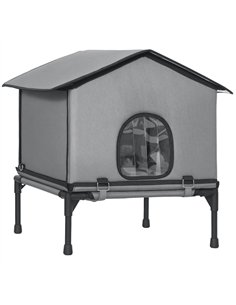 PawHut Outdoor Cat House, Waterproof Insulated Cat Kennel with Elevated Base, Foldable Feral Kitty Shelter for Kittens, Grey
