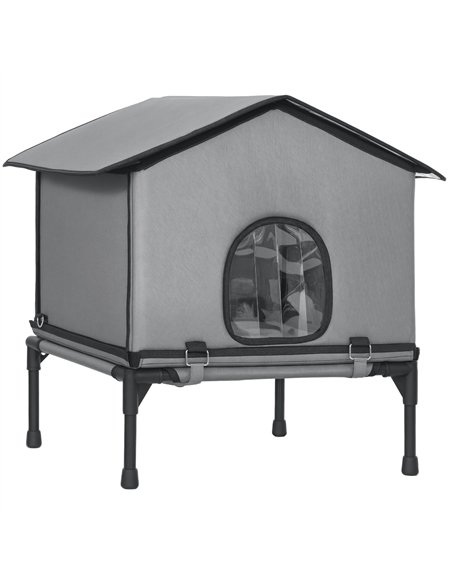 PawHut Outdoor Cat House, Waterproof Insulated Cat Kennel with Elevated Base, Foldable Feral Kitty Shelter for Kittens, Grey - pic 176721 | FastDaddyshop