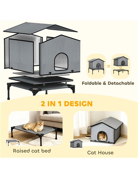 PawHut Outdoor Cat House, Waterproof Insulated Cat Kennel with Elevated Base, Foldable Feral Kitty Shelter for Kittens, Grey - pic 176724 | FastDaddyshop