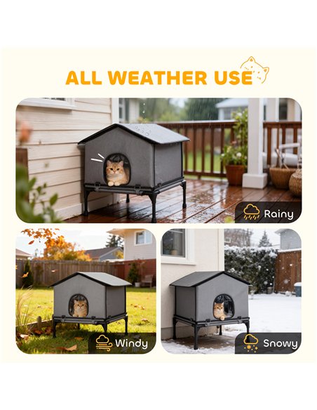 PawHut Outdoor Cat House, Waterproof Insulated Cat Kennel with Elevated Base, Foldable Feral Kitty Shelter for Kittens, Grey - pic 176725 | FastDaddyshop