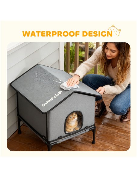 PawHut Outdoor Cat House, Waterproof Insulated Cat Kennel with Elevated Base, Foldable Feral Kitty Shelter for Kittens, Grey - pic 176726 | FastDaddyshop