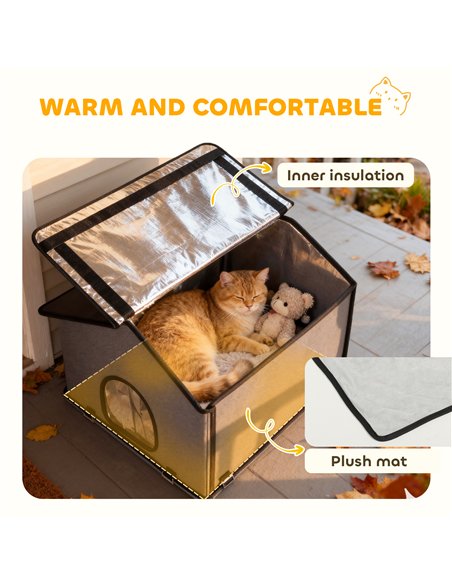 PawHut Outdoor Cat House, Waterproof Insulated Cat Kennel with Elevated Base, Foldable Feral Kitty Shelter for Kittens, Grey - pic 176727 | FastDaddyshop