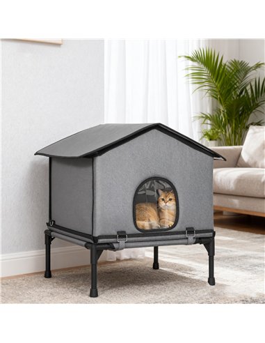 PawHut Outdoor Cat House, Waterproof Insulated Cat Kennel with Elevated Base, Foldable Feral Kitty Shelter for Kittens, Grey