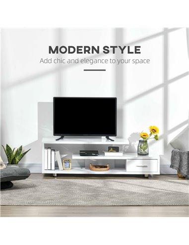 Homcom 1350mm High Gloss TV Stand with Storage Shelf and Drawer, White