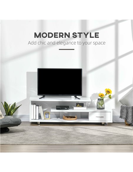 Homcom 1350mm High Gloss TV Stand with Storage Shelf and Drawer, White - pic 17673 | FastDaddyshop
