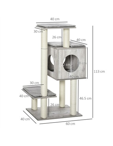 PawHut Cat Tree for Indoor Large Cats 113cm Kitten Tower Condo Jute Scratching Post Kitten Play House Activity Center Furniture