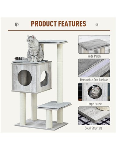 PawHut Cat Tree for Indoor Large Cats 113cm Kitten Tower Condo Jute Scratching Post Kitten Play House Activity Center Furniture