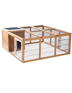 PawHut Rabbit Hutch Outdoor, Guinea Pig House, Bunny Run Cage with Openable Top for 1–2 Rabbits, 123 x 120 x 52cm, Yellow
