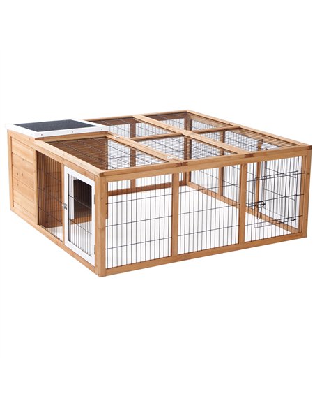 PawHut Rabbit Hutch Outdoor, Guinea Pig House, Bunny Run Cage with Openable Top for 1–2 Rabbits, 123 x 120 x 52cm, Yellow - pic 176739 | FastDaddyshop