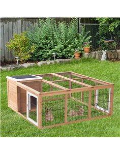 PawHut Rabbit Hutch Outdoor, Guinea Pig House, Bunny Run Cage with Openable Top for 1–2 Rabbits, 123 x 120 x 52cm, Yellow 2