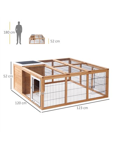 PawHut Rabbit Hutch Outdoor, Guinea Pig House, Bunny Run Cage with Openable Top for 1–2 Rabbits, 123 x 120 x 52cm, Yellow