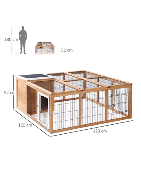 PawHut Rabbit Hutch Outdoor, Guinea Pig House, Bunny Run Cage with Openable Top for 1–2 Rabbits, 123 x 120 x 52cm, Yellow - pic 176741 | FastDaddyshop