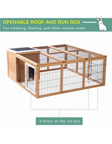 PawHut Rabbit Hutch Outdoor, Guinea Pig House, Bunny Run Cage with Openable Top for 1–2 Rabbits, 123 x 120 x 52cm, Yellow
