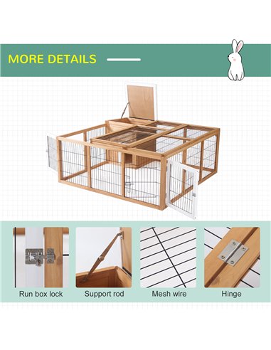PawHut Rabbit Hutch Outdoor, Guinea Pig House, Bunny Run Cage with Openable Top for 1–2 Rabbits, 123 x 120 x 52cm, Yellow